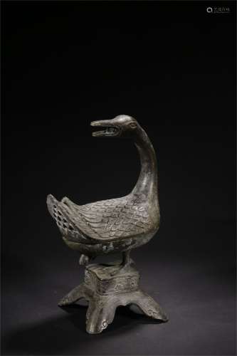 A Chinese Imitation Copper Carved Duck Incense Burner