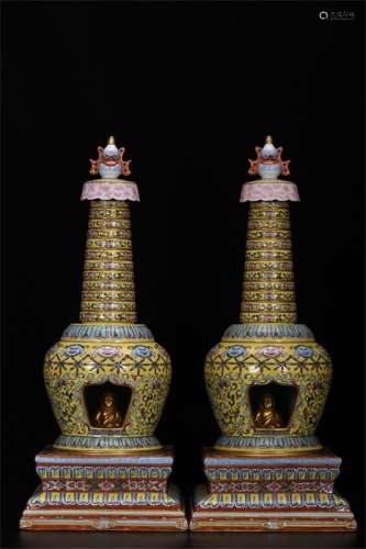 A Pair of Chinese Enamel Porcelain Dagoba