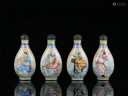 A Set of Chinese Copper Padding Enamel Painted Snuff Bottle
