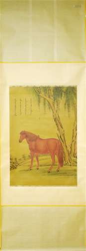 A Chinese Horse Painting Silk Scroll