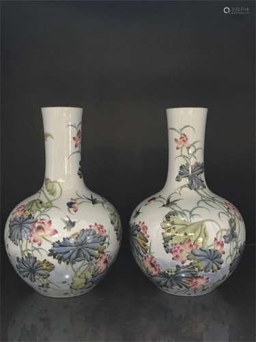 A Chinese Famille Rose Lotus Painted Porcelain Vase