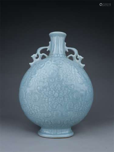 A Chinese Blue Glazed Floral Porcelain Vase