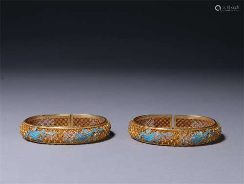 A Pair of Gilded Silver Kingfisher craft Bracelets
