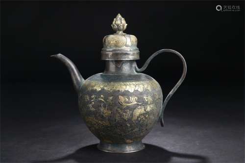 A Chinese Gilded Silver Pot with Handle