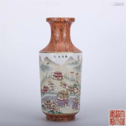 A Chinese Wooden Grain Painted Porcelain Vase