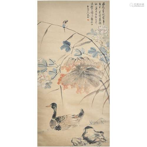 A Chinese Flower&Bird Painting Scroll, Chen Daoxia Mark