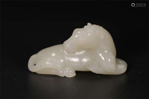 A Chinese Carved Hetian Jade Horse Ornament