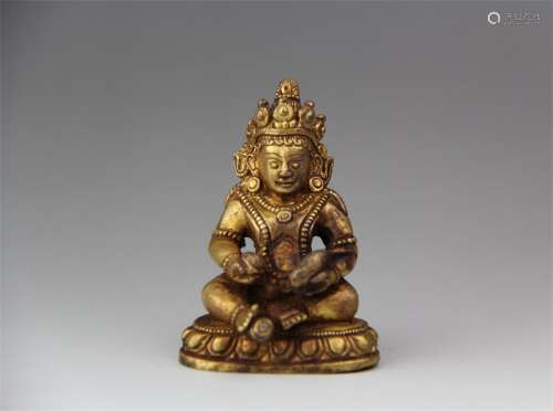 A Chinese Gilded Bronze Statue of The Yellow God Wealth