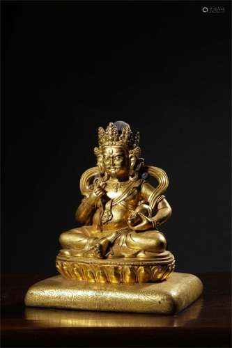 A Chinese Gilded Bronze Statue of Yellow Fortune God