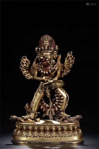 A Chinese Gilded Bronze Yab-Yum Statue