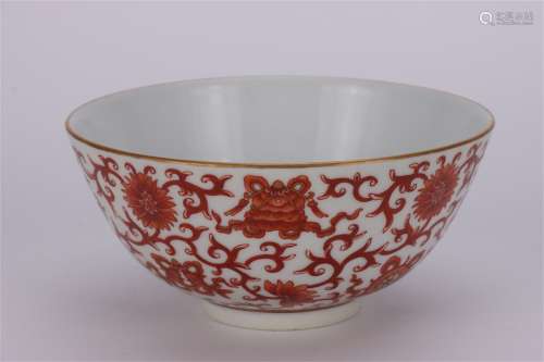 A Chinese Alum Red Gilt Floral Porcelain Bowl