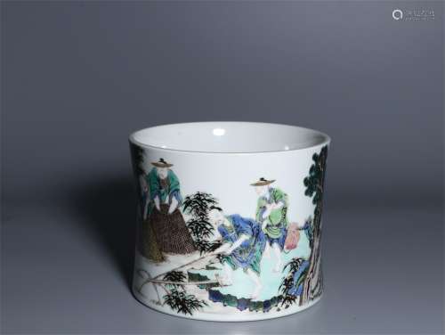 A Chinese Famille Rose Painted Porcelain Brush Pot