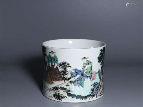 A Chinese Famille Rose Painted Porcelain Brush Pot