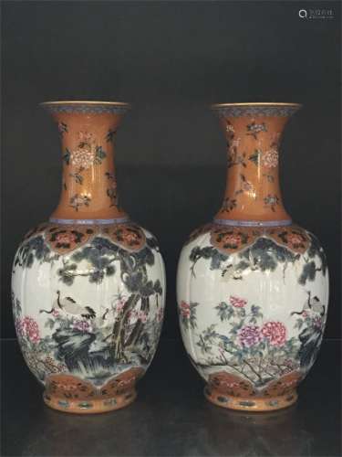 A Pair of Chinese Famille Rose Gilt Porcelain Vase