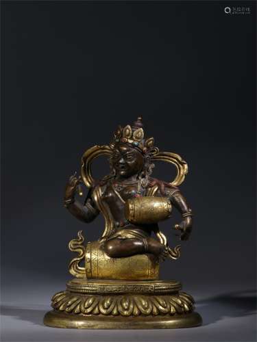 A Chinese Gilded Bronze Statue of sarasvatī
