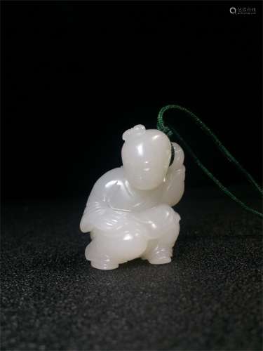 Chinese Carved Hetian Jade Child Ornament