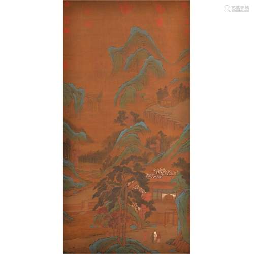 A Chinese Painting Silk Scroll,Qian Weicheng Mark