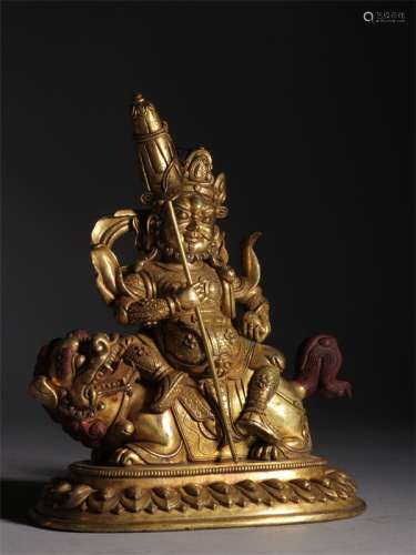 A Chinese Gilded Bronze Statue of Lion Zambala