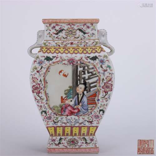 A Chinese Famille Rose Gilt Porcelain Vase with Double Ears