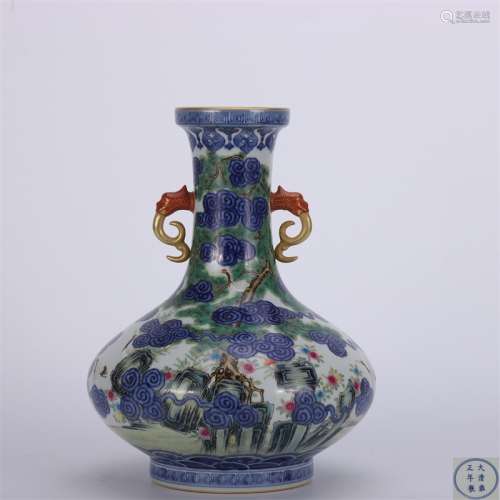 A Chinese Doucai Double Ears Porcelain Vase