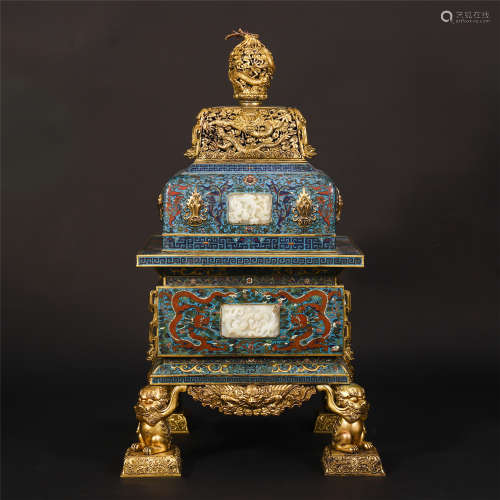 A LARGE CHINESE CLOISONNE DRAGON PATTERN LIDDED CENSER