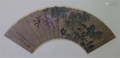 A CHINESE SCROLL PAINTING FAN OF FLOWER BY XUE SUSU