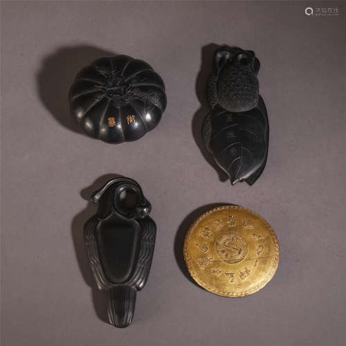 FIVE OF CHINESE SCHOLAR'S OBJECTS WASHER POT AND INKSTONE