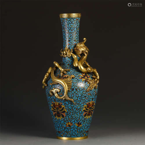 A CHINESE CLOISONNE FLOWER CARVED DRAGON VASE