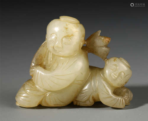 A CHINESE ANCIENT JADE CARVED BOY TABLE ITEM