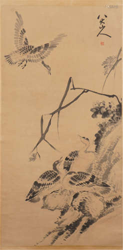 A CHINESE SCROLL PAINTING OF FLOWER AND BIRD  BY BADA SHANREN