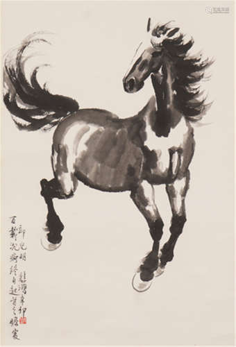 A CHINESE SCROLL PAINTING OF HORSE  BY XU BEIHONG