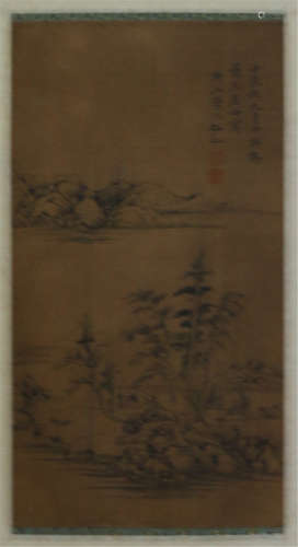 A CHINESE CALLIGRAPHIC PAINTING SCROLL OF  BY LIN TINGYUAN