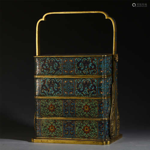 A FINE CHINESE CLOISONNE LONG HANDLE BOX