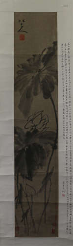 A CHINESE SCROLL PAINTING OF LOTUS   BY BADA SHANREN