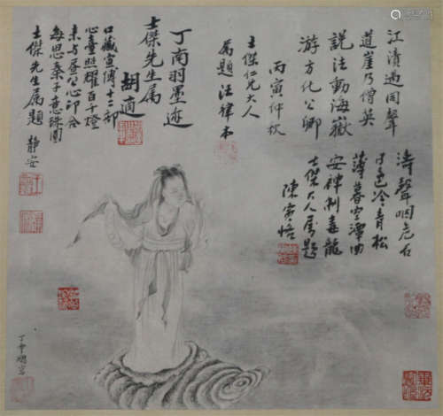 A CHINESE CALLIGRAPHIC PAINTING SCROLL OF FIGURE  BY DING YUNPENG