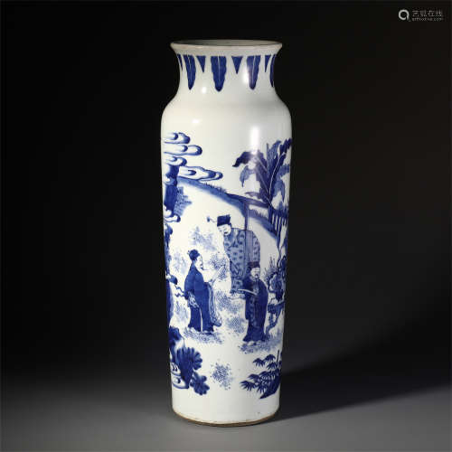 A CHINESE BLUE AND WHITE PORCELAIN FIGURES AND STORY VASE