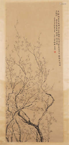A CHINESE CALLIGRAPHIC PAINTING SCROLL OF  PLUM BLOSSOMMING  BY JIN NONG