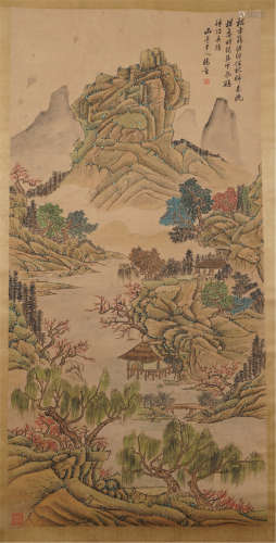 A CHINESE SCROLL PAINTING OF MOUNTAIN  BY YANG JIN