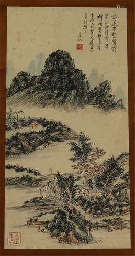 A CHINESE SCROLL PAINTING OF LANDSCAPE  BY HUANG BINHONG