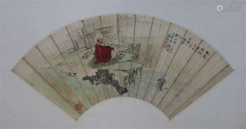 A CHINESE SCROLL PAINTING FAN OF SCROLL  BY QIAN HUAFO