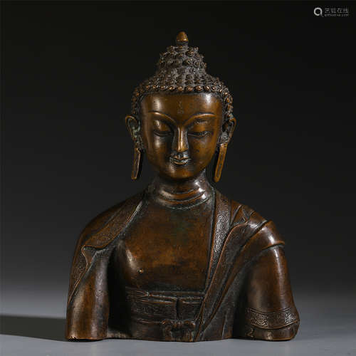 CHINESE ANCIENT BRONZE CARVED BUDDHIST HEAD