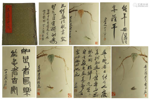 CHINESE PAINTING ALBUM OF INSECTS AND CALLIGRAPHY BY QI BAISHI
