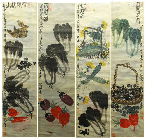 SET OF 4 CHINESE PAINTING OF VEGETABLES BY QI BAISHI