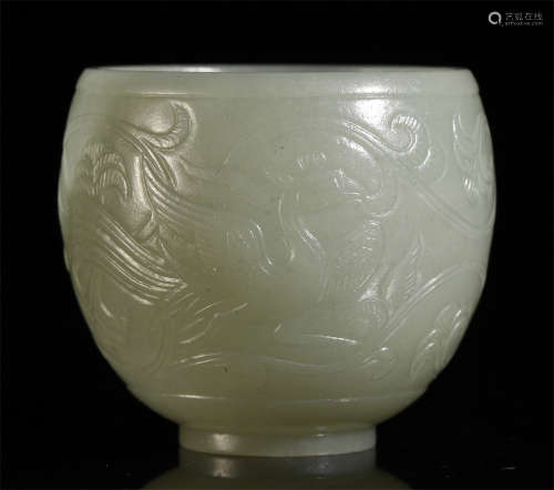 CHINESE ANCIENT JADE CARVED PHOENIX PATTERN CUP