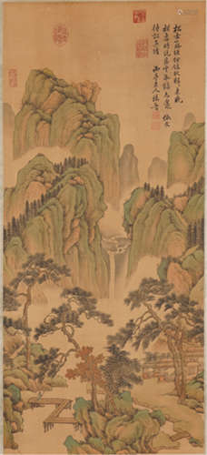 A CHINESE CALLIGRAPHIC PAINTING SCROLL OF MOUNTAIN   BY YANG JIN