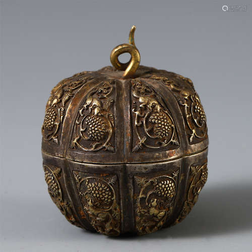 A CHINESE SILVER CARVED BEAST LIDDED BOX