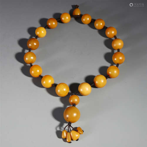 A CHINESE TIANHUANG STONE CARVED BEAD BEAD BUDDHIST BRACELET