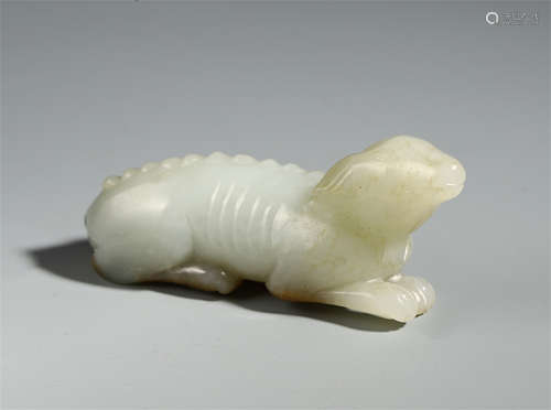 A CHINESE JADE CARVED SHEEP TABLE ITEM