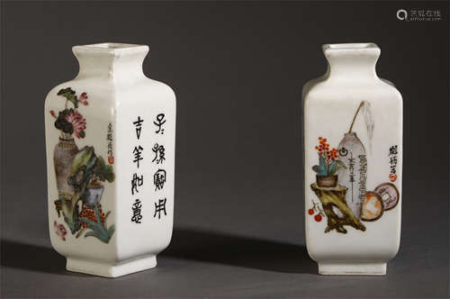 A PAIR OF CHINESE PORCELAIN ENAMEL FLOWER SQUARE VASE