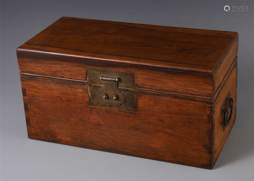 A CHINESE HARDWOOD CARVED RECTANGULAR BOX